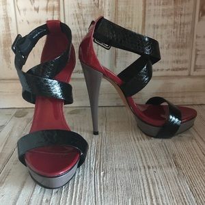 Bebe red and black platform heels